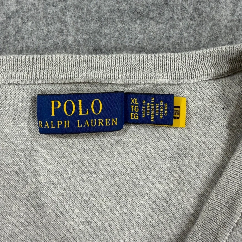Polo Ralph Lauren Mens XL Gray V-Neck Long Sleeve Pony Logo Knit Sweater